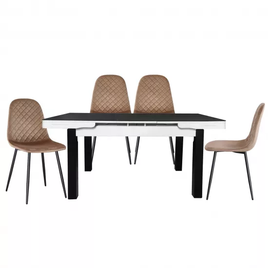 Набор Yasen раздвижной стол Т1934 Black/White с 4 стульями DC-5010 HLR 11 Gold Brown