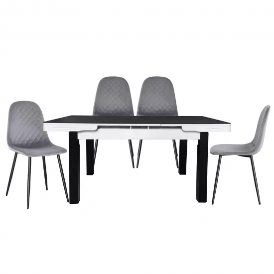 Set Yasen masa extensibila Т1934 Black/White cu 4 scaune DC-5010 HLR 22 Gray