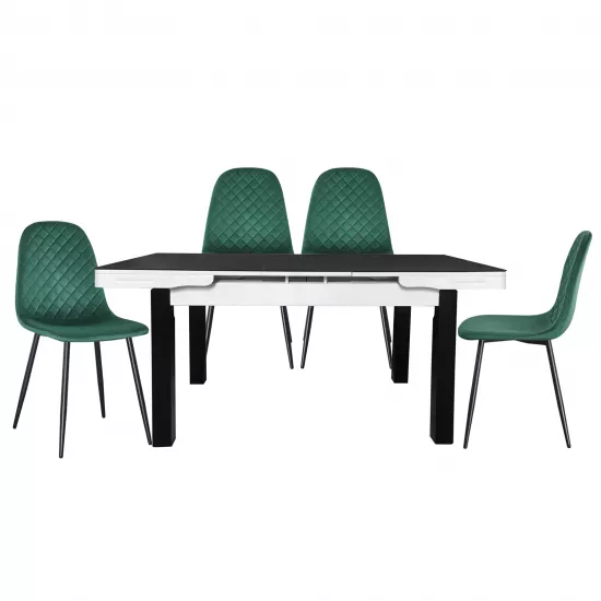 Set Yasen masa extensibila Т1934 Black/White cu 4 scaune DC-5010 HLR 57 Dark Green