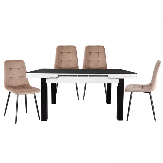 Set Yasen masa extensibila Т1934 Black/White cu 4 scaune DC-5012 L HLR 11 Gold Brown