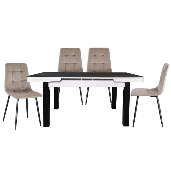 Set Yasen masa extensibila Т1934 Black/White cu 4 scaune DC-5012 L HLR 8 Dark Brown