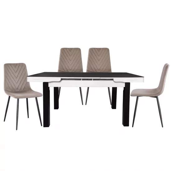 Set Yasen masa extensibila Т1934 Black/White cu 4 scaune DC-5012 S HLR 8 Dark Brown