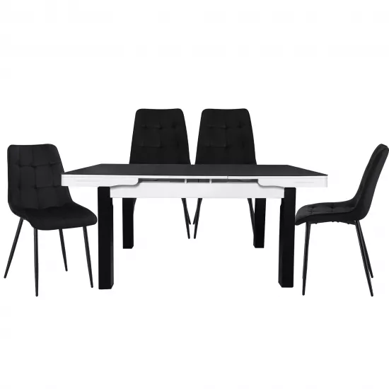 Set Yasen masa extensibila Т1934 Black/White cu 4 scaune DC-6005 HLR 66 Black