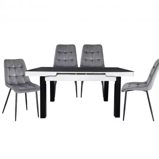 Набор Yasen раздвижной стол Т1934 Black/White с 4 стульями DC-6005 HLR 22 Gray