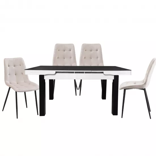 Set Yasen masa extensibila Т1934 Black/White cu 4 scaune DC-6005 HLR 2 Beige
