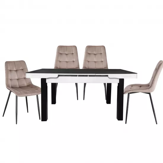 Набор Yasen раздвижной стол Т1934 Black/White с 4 стульями DC-6005 HLR 8 Dark Brown