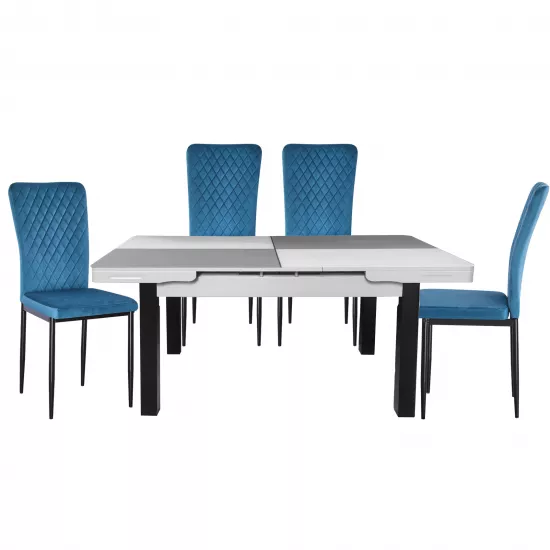Set Yasen masa extensibila T1935 White/Gray cu 4 scaune DC-2329 HLR 62 Blue