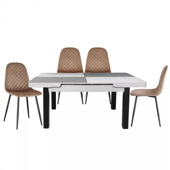 Set Yasen masa extensibila T1935 White/Gray cu 4 scaune DC-5010 HLR 11 Gold Brown