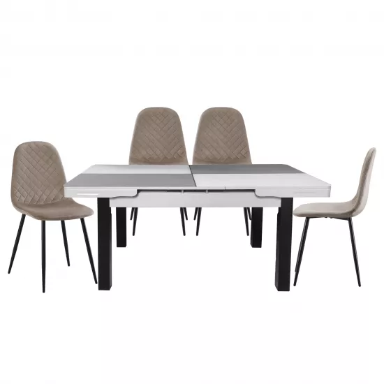 Set Yasen masa extensibila T1935 White/Gray cu 4 scaune DC-5010 HLR 8 Dark Brown