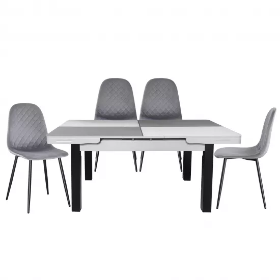 Set Yasen masa extensibila T1935 White/Gray cu 4 scaune DC-5010 HLR 22 Gray