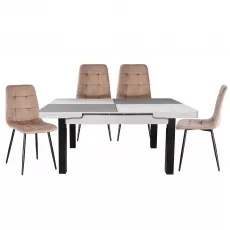 Set Yasen masa extensibila T1935 White/Gray cu 4 scaune DC-5012 L HLR 11 Gold Brown