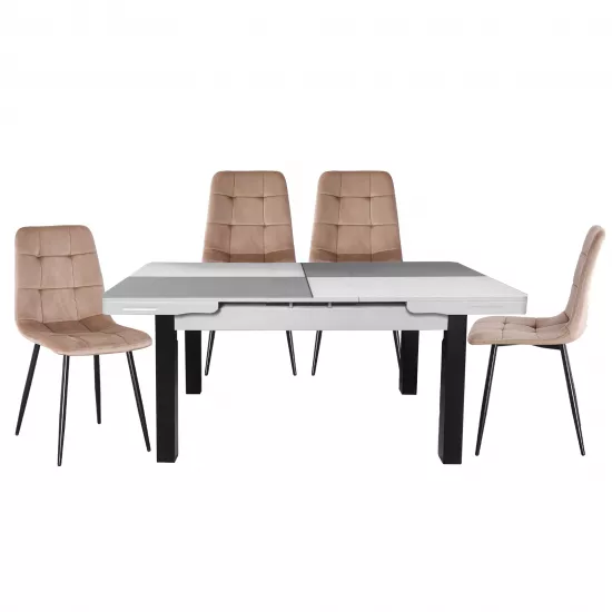 Набор Yasen раздвижной стол T1935 White/Gray с 4 стульями DC-5012 L HLR 11 Gold Brown