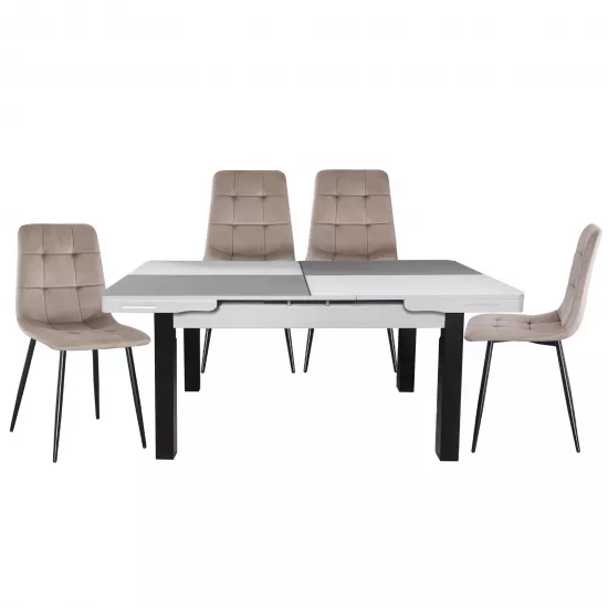Set Yasen masa extensibila T1935 White/Gray cu 4 scaune DC-5012 L HLR 8 Dark Brown