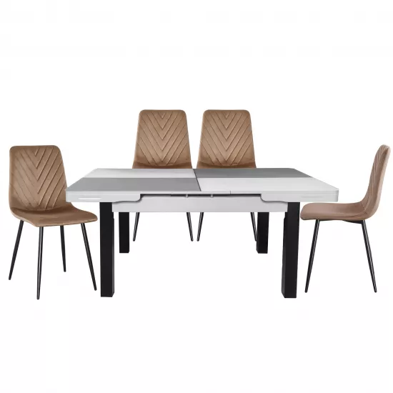 Set Yasen masa extensibila T1935 White/Gray cu 4 scaune DC-5012 S HLR 11 Gold Brown