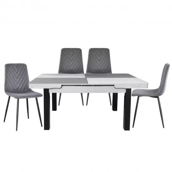 Set Yasen masa extensibila T1935 White/Gray cu 4 scaune DC-5012 S HLR 22 Gray