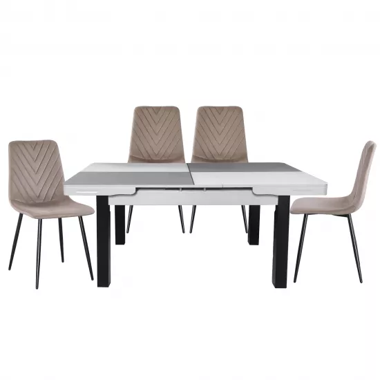 Set Yasen masa extensibila T1935 White/Gray cu 4 scaune DC-5012 S HLR 8 Dark Brown