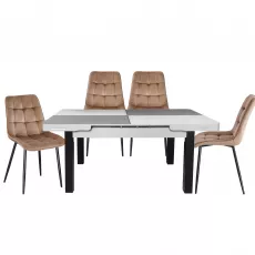 Set Yasen masa extensibila T1935 White/Gray cu 4 scaune DC-6005 HLR 11 Gold Brown