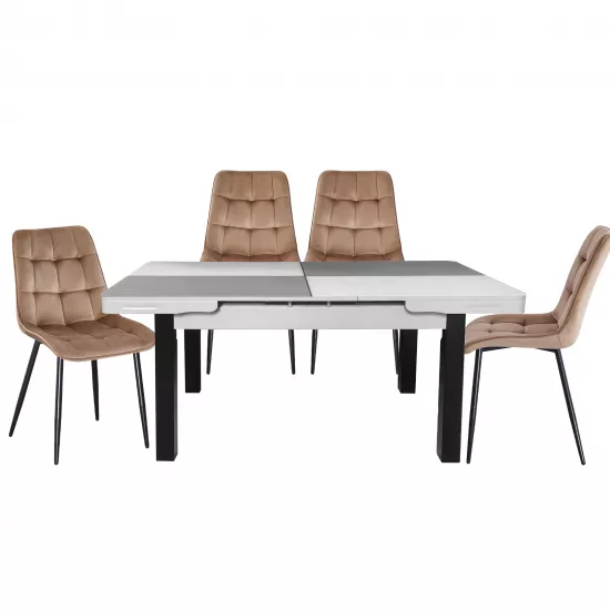 Set Yasen masa extensibila T1935 White/Gray cu 4 scaune DC-6005 HLR 11 Gold Brown