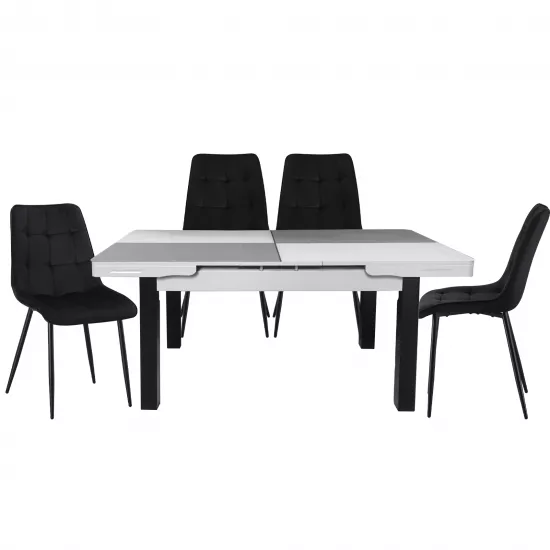 Set Yasen masa extensibila T1935 White/Gray cu 4 scaune DC-6005 HLR 66 Black