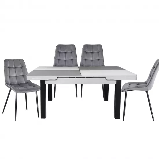 Set Yasen masa extensibila T1935 White/Gray cu 4 scaune DC-6005 HLR 22 Gray
