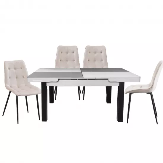 Set Yasen masa extensibila T1935 White/Gray cu 4 scaune DC-6005 HLR 2 Beige