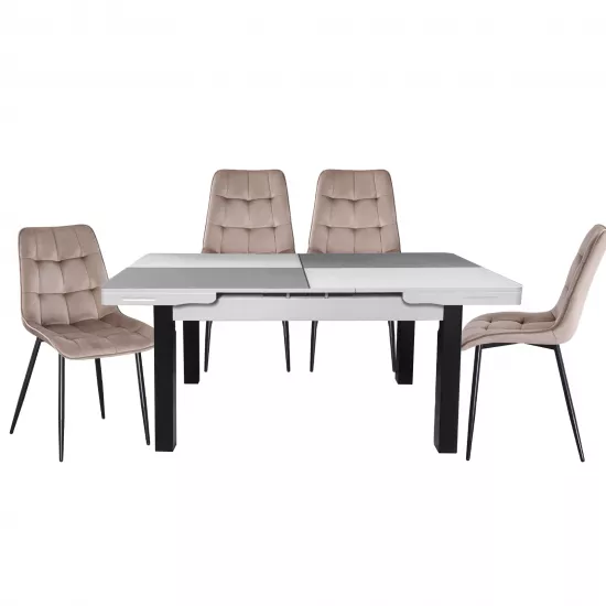 Set Yasen masa extensibila T1935 White/Gray cu 4 scaune DC-6005 HLR 8 Dark Brown