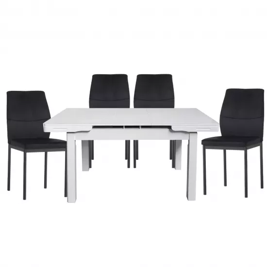 Set Yasen masa extensibila T1920 White cu 4 scaune DC-22057 Black