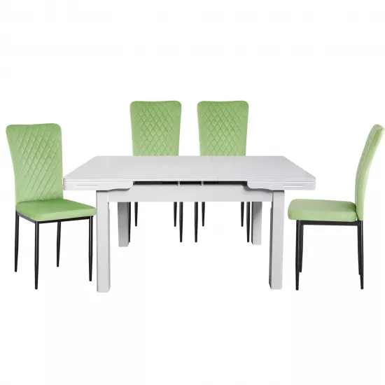 Set Yasen masa extensibila T1920 White cu 4 scaune DC-2329 HLR 55 Emerald Green