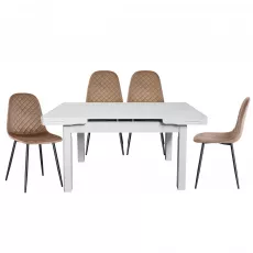 Set Yasen masa extensibila T1920 White cu 4 scaune DC-5010 HLR 11 Gold Brown