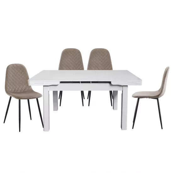 Set Yasen masa extensibila T1920 White cu 4 scaune DC-5010 HLR 8 Dark Brown