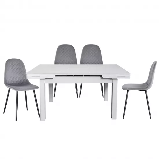 Set Yasen masa extensibila T1920 White cu 4 scaune DC-5010 HLR 22 Gray