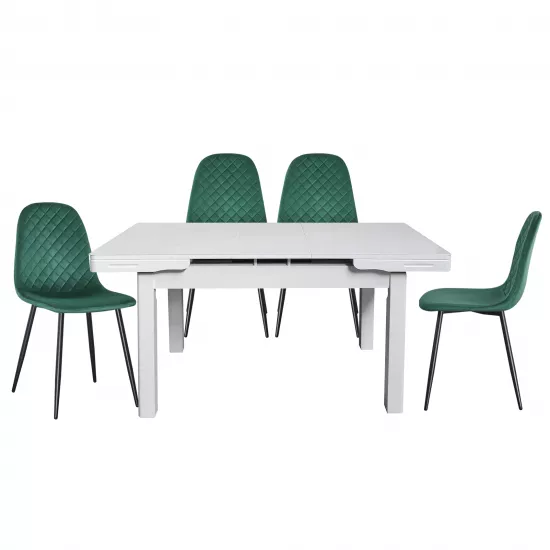 Set Yasen masa extensibila T1920 White cu 4 scaune DC-5010 HLR 57 Dark Green