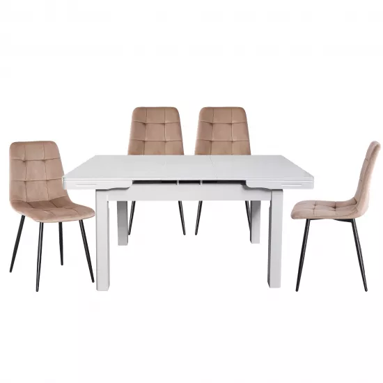 Set Yasen masa extensibila T1920 White cu 4 scaune DC-5012 L HLR 11 Gold Brown