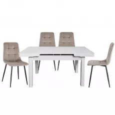 Set Yasen masa extensibila T1920 White cu 4 scaune DC-5012 L HLR 8 Dark Brown