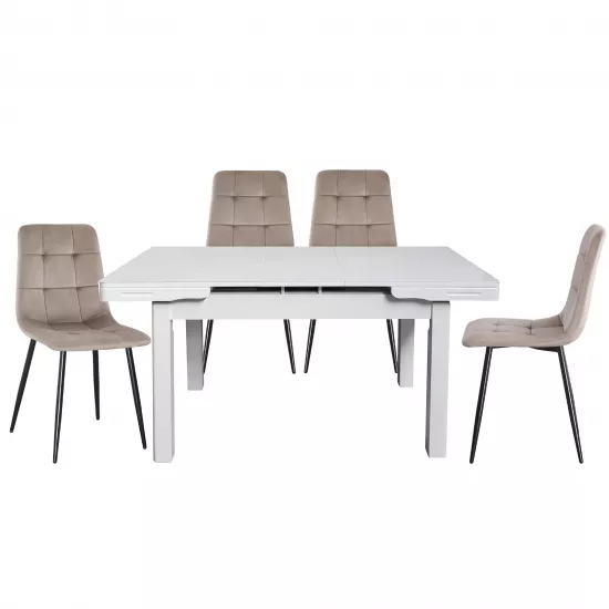 Set Yasen masa extensibila T1920 White cu 4 scaune DC-5012 L HLR 8 Dark Brown