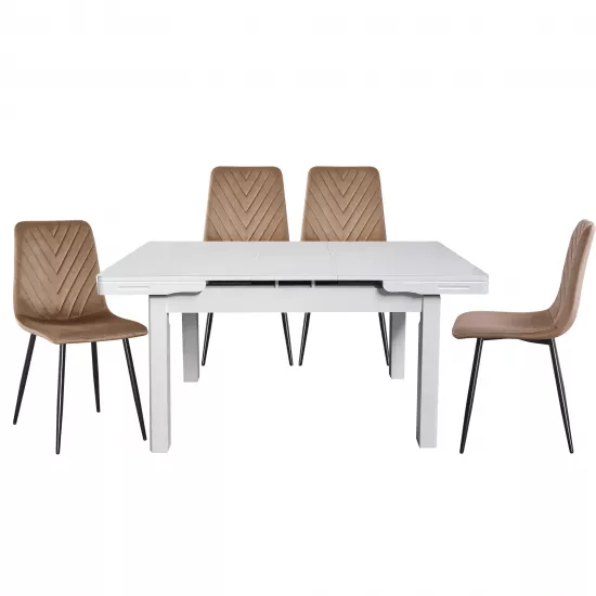Set Yasen masa extensibila T1920 White cu 4 scaune DC-5012 S HLR 11 Gold Brown