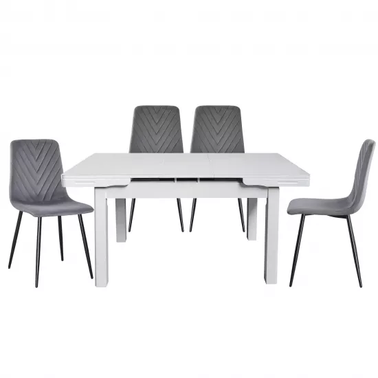 Set Yasen masa extensibila T1920 White cu 4 scaune DC-5012 S HLR 22 Gray