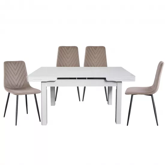 Set Yasen masa extensibila T1920 White cu 4 scaune DC-5012 S HLR 8 Dark Brown