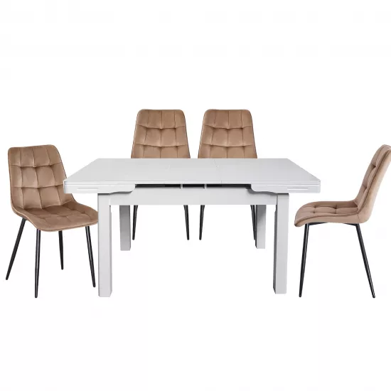 Set Yasen masa extensibila T1920 White cu 4 scaune DC-6005 HLR 11 Gold Brown