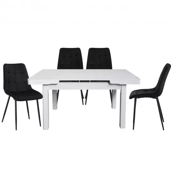 Set Yasen masa extensibila T1920 White cu 4 scaune DC-6005 HLR 66 Black