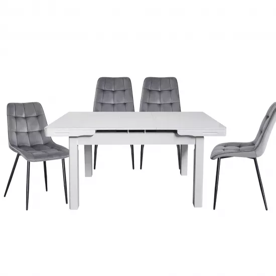 Set Yasen masa extensibila T1920 White cu 4 scaune DC-6005 HLR 22 Gray