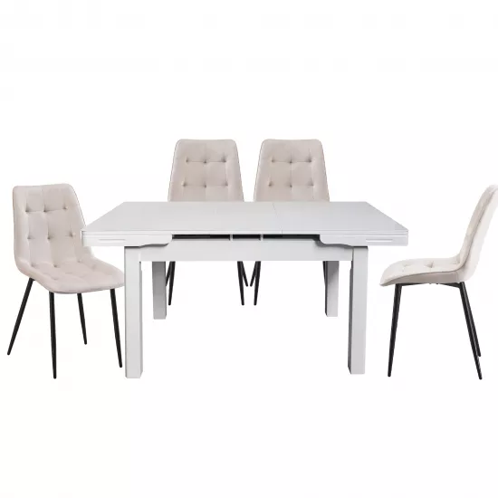 Set Yasen masa extensibila T1920 White cu 4 scaune DC-6005 HLR 2 Beige