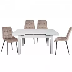 Set Yasen masa extensibila T1920 White cu 4 scaune DC-6005 HLR 8 Dark Brown