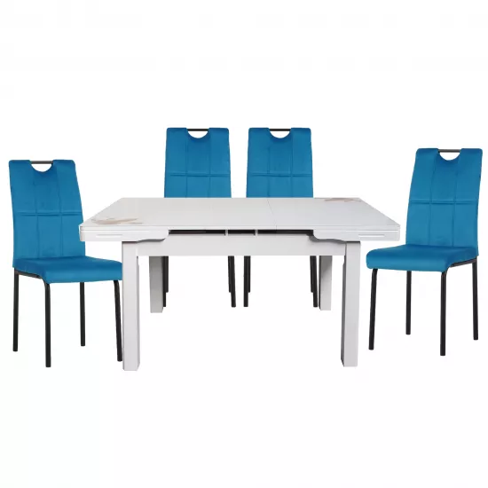 Set Yasen masa extensibila T1920 White/Flower cu 4 scaune DC-19967 Blue