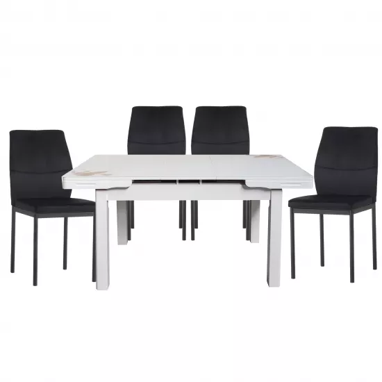 Set Yasen masa extensibila T1920 White/Flower cu 4 scaune DC-22057 Black