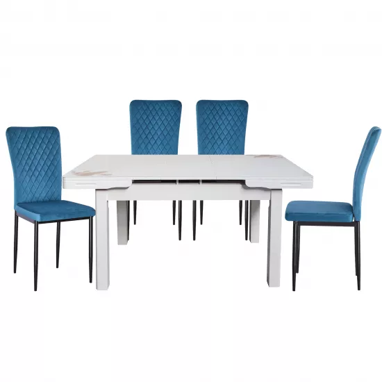Set Yasen masa extensibila T1920 White/Flower cu 4 scaune DC-2329 HLR 62 Blue
