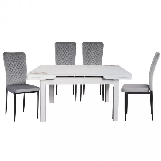 Set Yasen masa extensibila T1920 White/Flower cu 4 scaune DC-2329 HLR 22 Gray