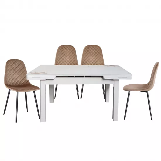 Set Yasen masa extensibila T1920 White/Flower cu 4 scaune DC-5010 HLR 11 Gold Brown