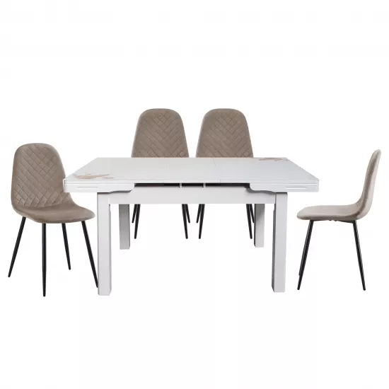 Set Yasen masa extensibila T1920 White/Flower cu 4 scaune DC-5010 HLR 8 Dark Brown