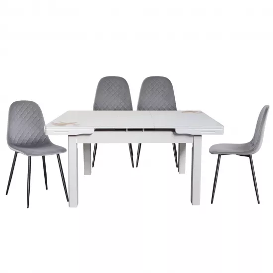 Set Yasen masa extensibila T1920 White/Flower cu 4 scaune DC-5010 HLR 22 Gray